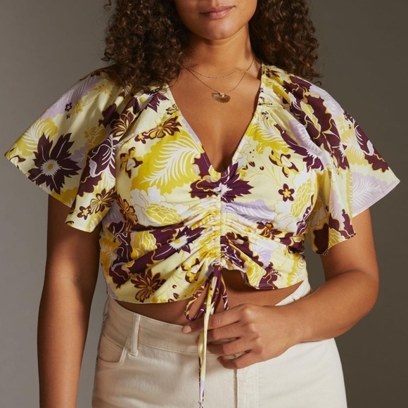 Anthropologie Maeve Cinched Flutter-Sleeve Top size Small - Picture 2 of 13